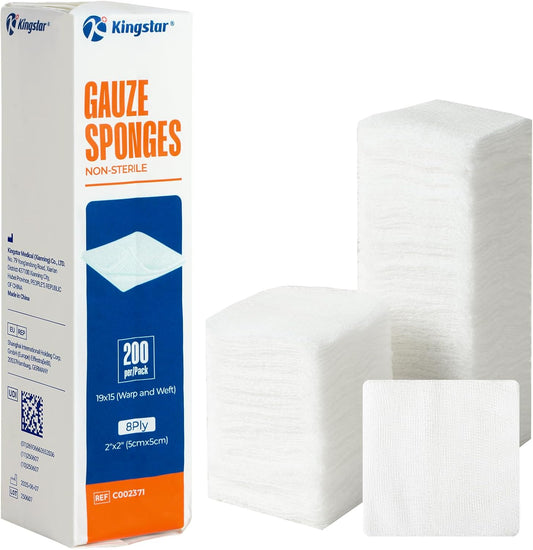 200 Pack 2x2 Inch Gauze Sponges 8-Ply, 100% Cotton Woven Gauze Pads for Wound Care, Highly Absorbent Bulk Hospital-Grade First Aid & Surgical Dressing