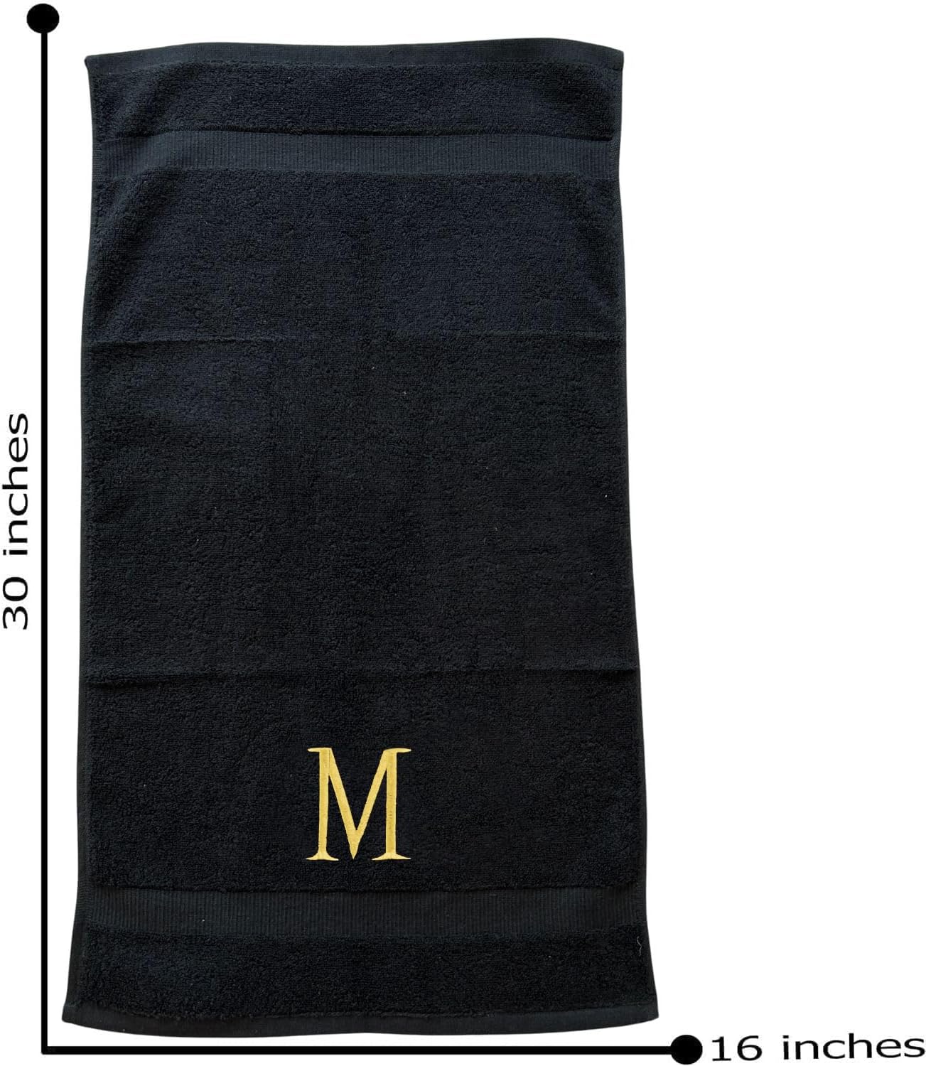Black Initial Hand Towel for Bathroom - Monogrammed Luxury Hotel Quality Decorative Embroidered Towel for Powder Room, Spa - GOTS Organic -Certified - Pack of 2 - Letter M