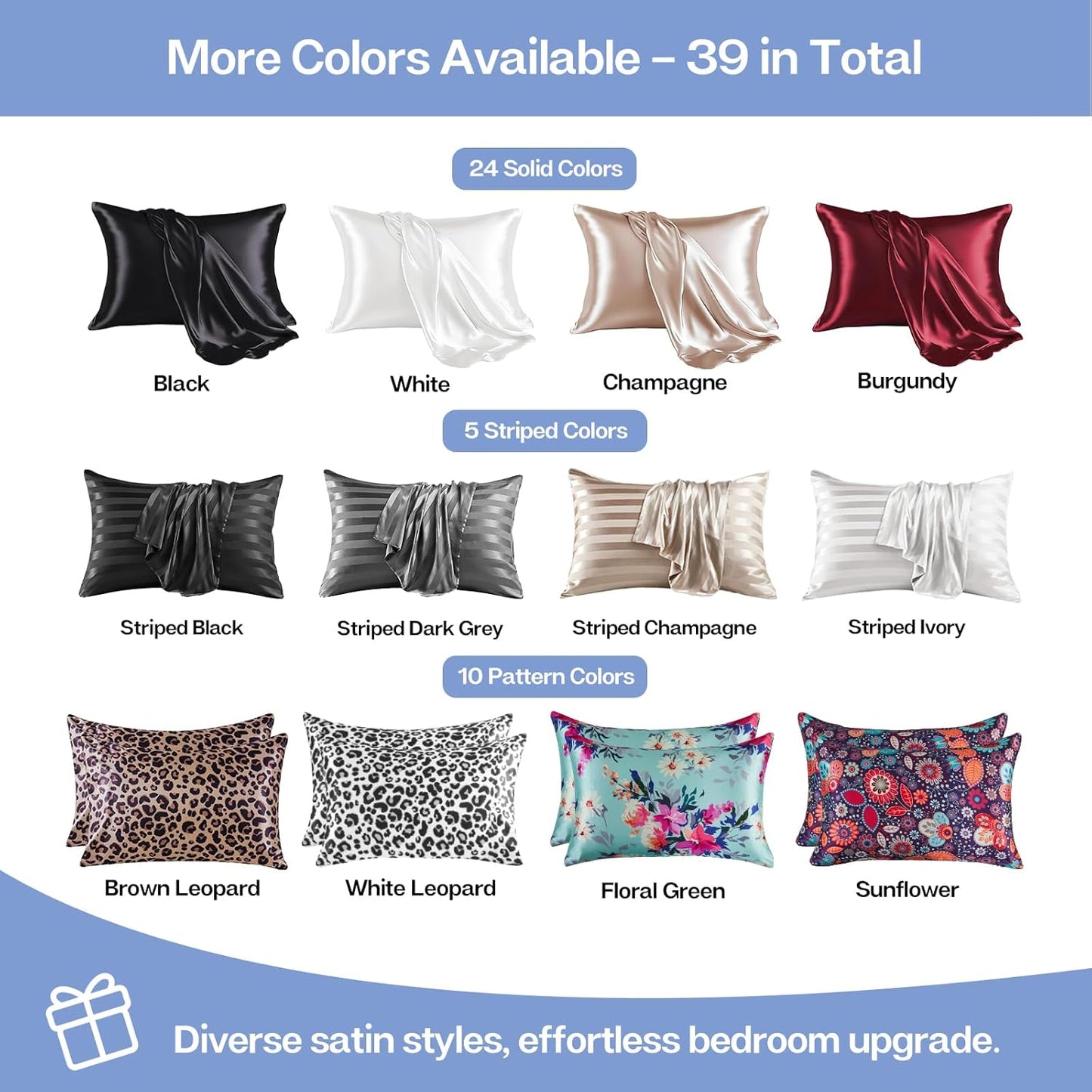 MR&HM Satin Pillowcase for Hair and Skin, Silk Satin Pillowcase 2 Pack, King Size Pillow Cases Set of 2, Silky Pillow Cover with Envelope Closure (20x40, Sky Blue)