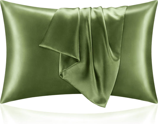 BEDELITE Satin Pillowcase for Hair and Skin, Super Soft and Cooling Similar to Silk Pillow Cases 2 Pack with Envelope Closure, Gift for Women Men(20"x26" Standard Size, Cedar Green)