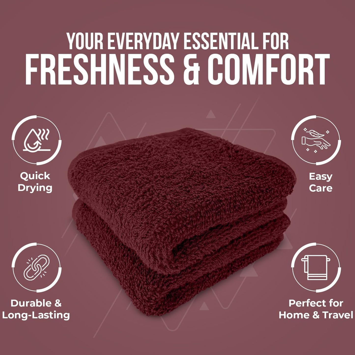 DAN RIVER 100% Cotton Wash Cloths 12 Pack [12x12] Soft & Absorbent Rags for Body, Gym, Hotels & Spa Perfect for Everyday Use Fingertip Towels, Pomegranate