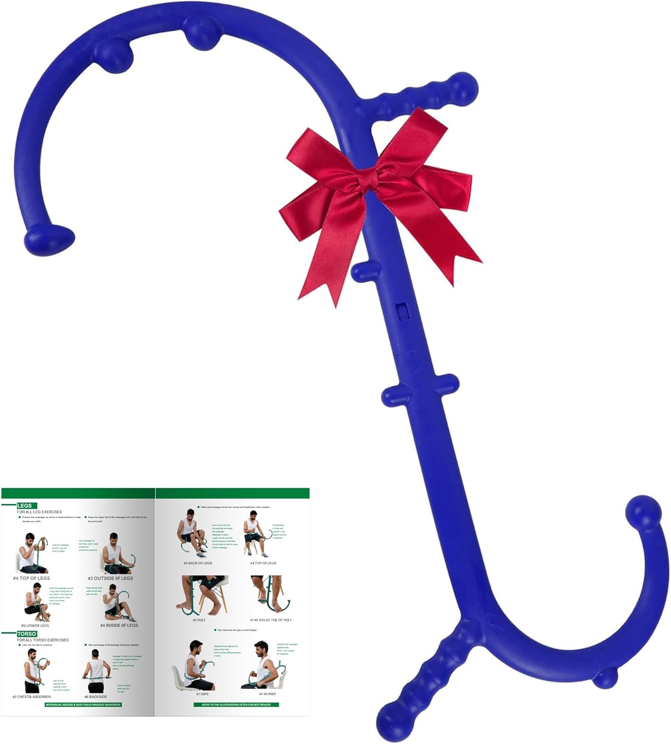 Massage Trigger Point Cane, Body Deep Tissue, Handheld Back, Neck, Shoulder, Leg and Feet Massager Rod, Muscle Release Tool Self Massage Hook Cane Gifts for Women & Men, Blue