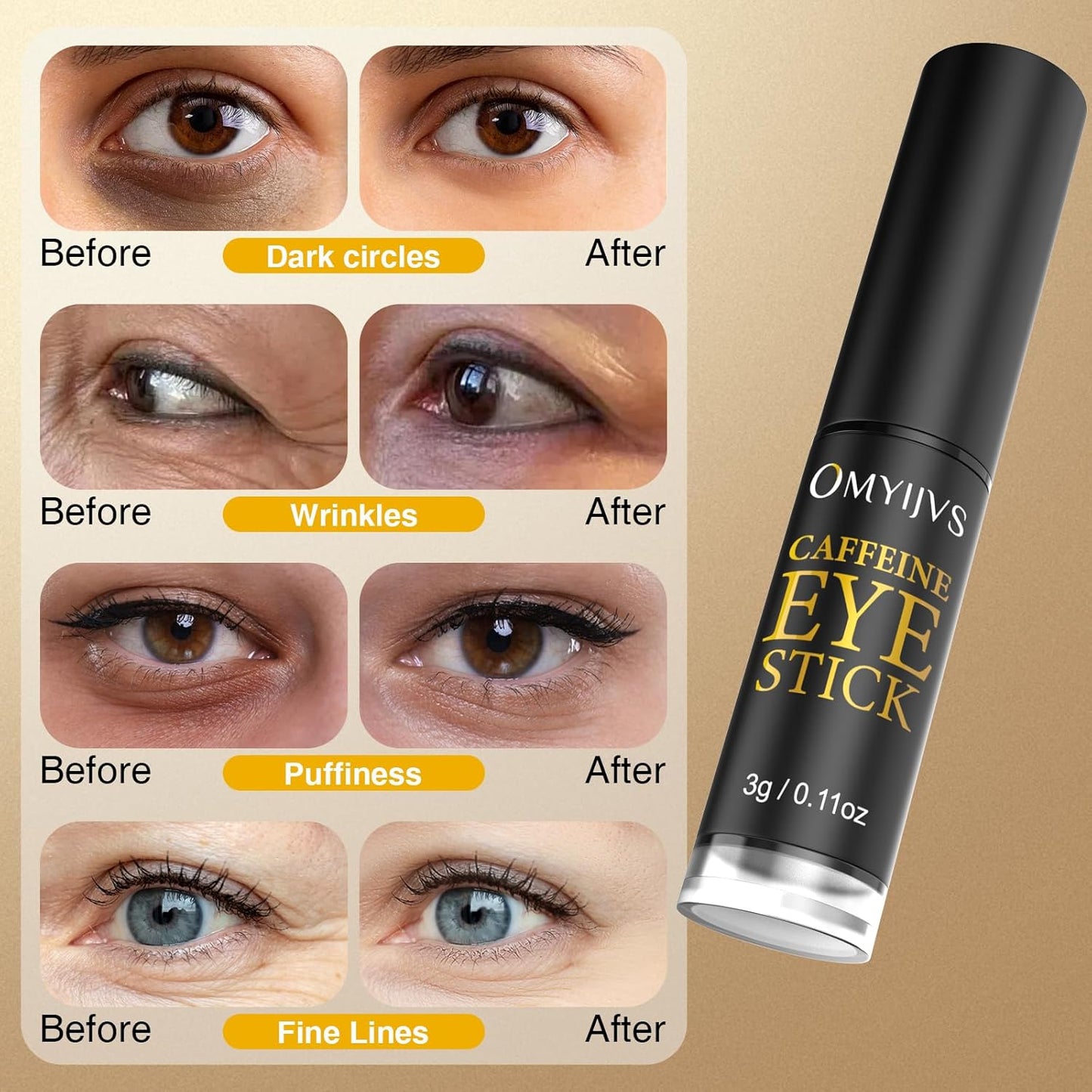 Caffeine Eye Stick, Anti-Aging Eye Cooling Stick, Under Eye Cream for Dark Circles, Wrinkles, Puffiness Bags Reduces Fine Lines