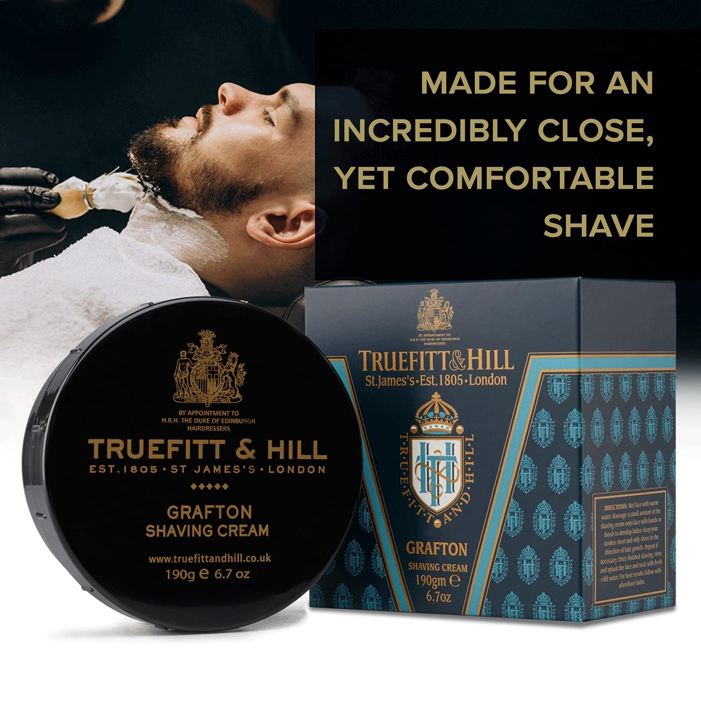 Truefitt & Hill Shaving Cream Bowl - Grafton - Premium Glycerin-Based Lather, Smooth Glide, and Hydration for a Luxurious Shave - 6.7 oz.