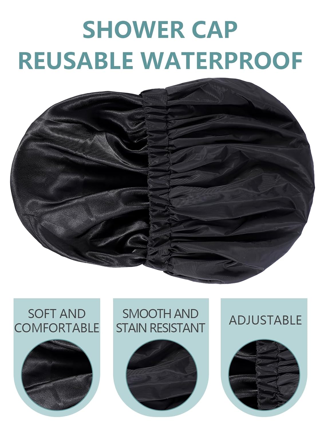Years calm Reusable Waterproof Shower Caps for Women, Hair Caps for Showers, Double-Layer Elastic Design, for All Hairstyles, Travel-Friendly (black)