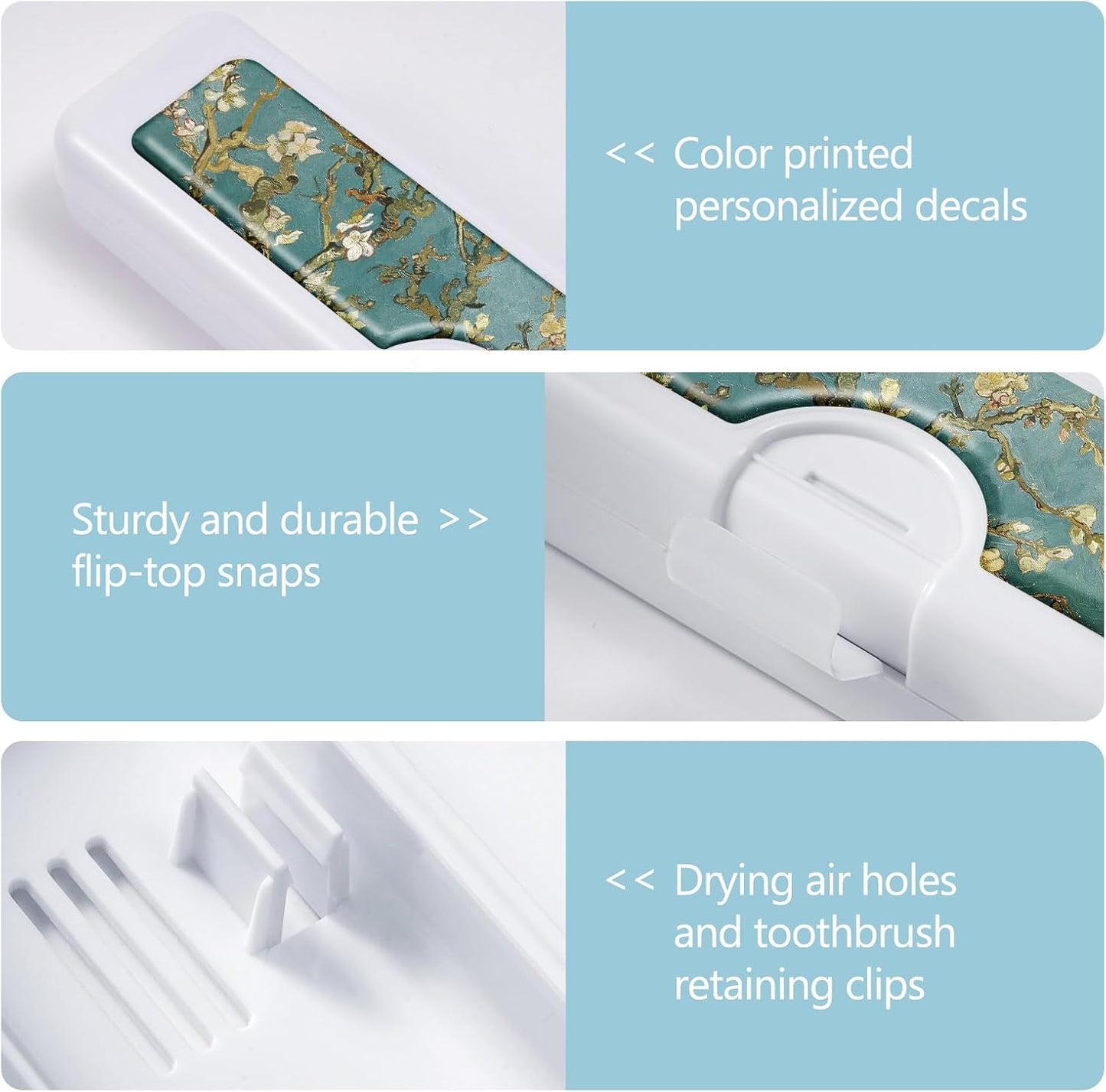 Toothbrush Travel Case - Colorful Pattern, Holder and Covers for Toothbrushes, Includes Tongue Scraper Case