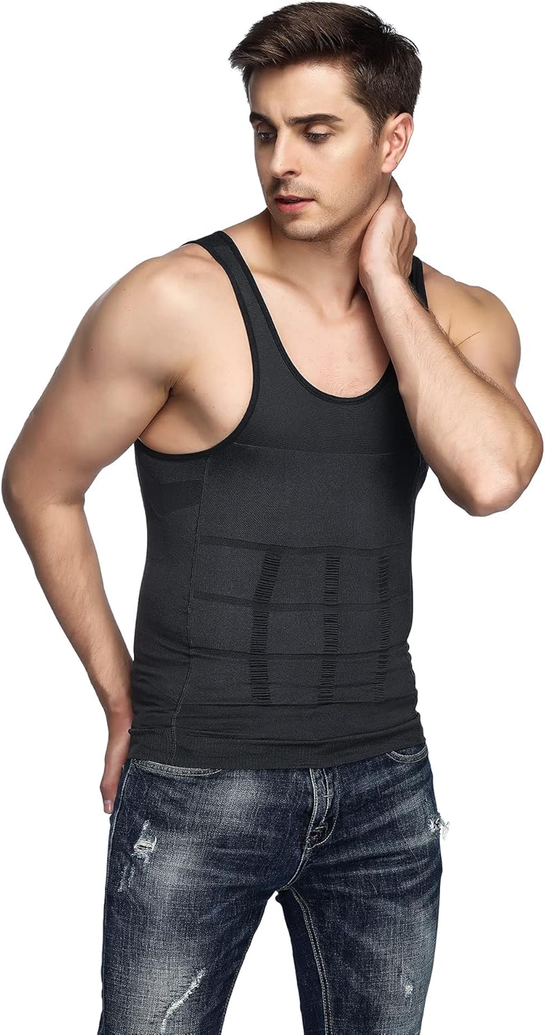 Odoland Mens 3 Pack Body Shaper Slimming Tummy Vest Thermal Compression Shirt Tank Top Shapewear