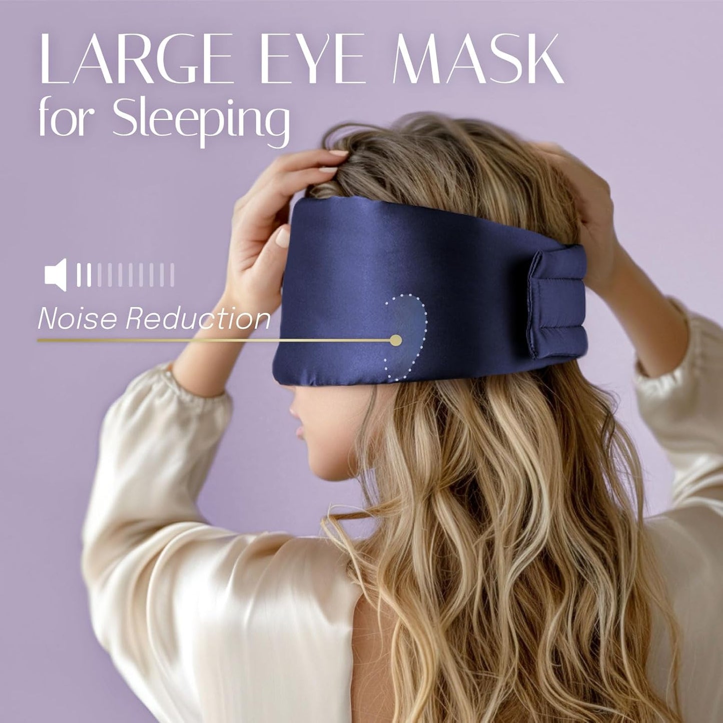 Silk Sleep Mask Soft Pressureless: 100% Mulberry Silk for Eye Skin Anti Wrinkles, Large Size for Total Blackout, Adjustable Wide Velcro Ear Cover