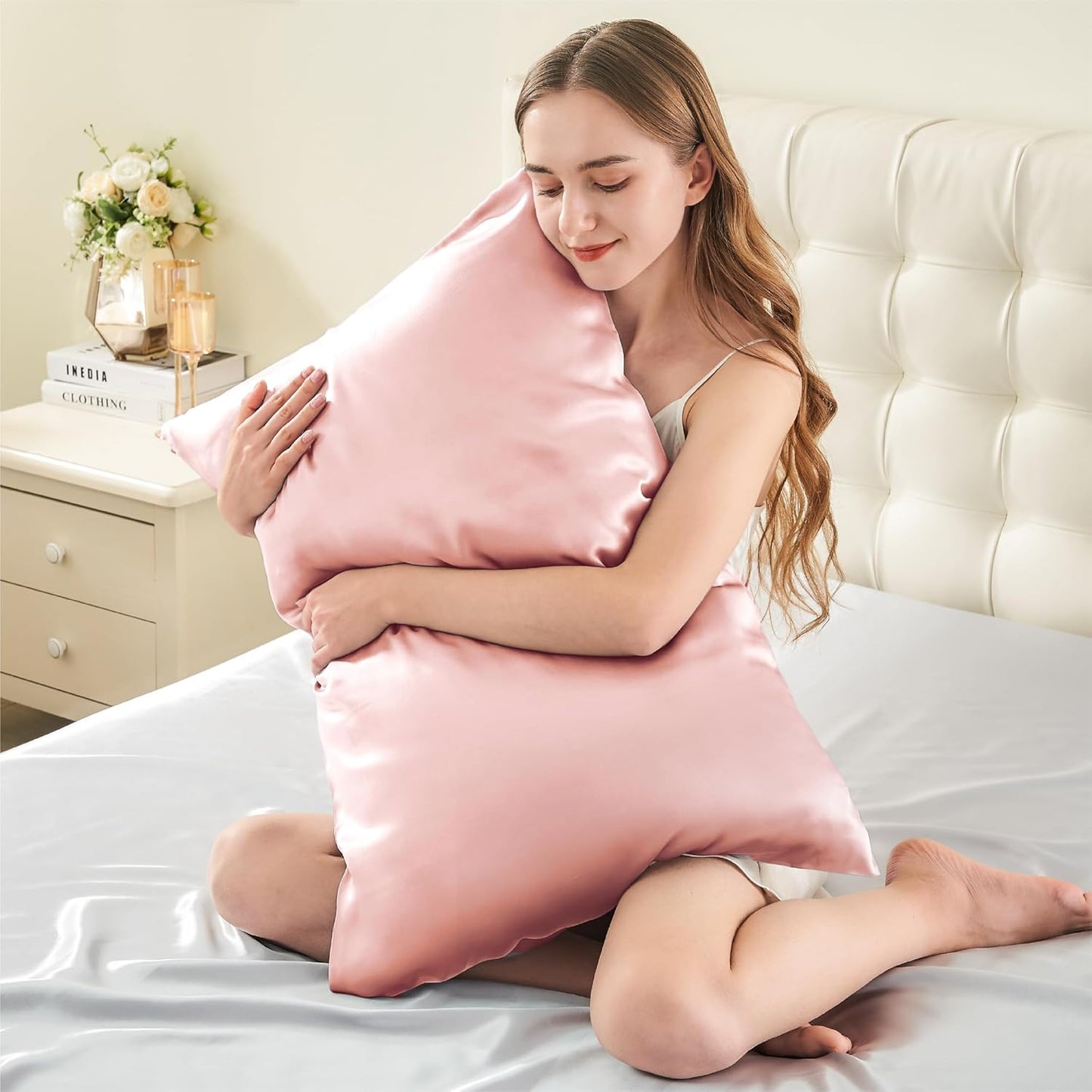 INFIIXSO Mulberry Silk Pillowcase for Hair and Skin, Silk Pillow Cases Queen Size Set of 2 with Hidden Zipper 20x30 Inches, Ultra Smooth and Soft Cooling Pillow Cases for Hot Sleepers(Coral, 2 Pack)