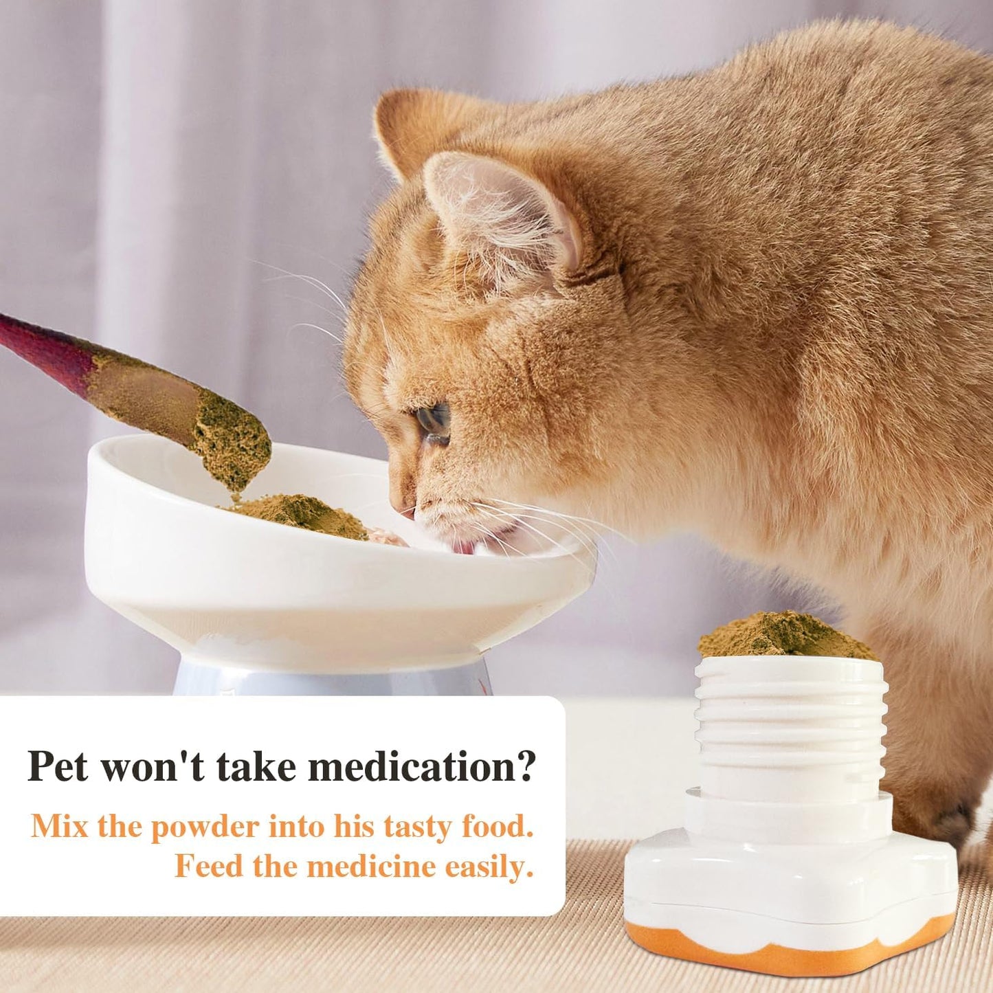 Johnbee Pill Crusher, Pill Grinder Fine Powder Extremely Fine. Storage Compartment. Pill Crushers for Elderly, Family and Pets. Silicone Edges. Grind Multiple Pills at Once - Cleaning Brush (Orange)