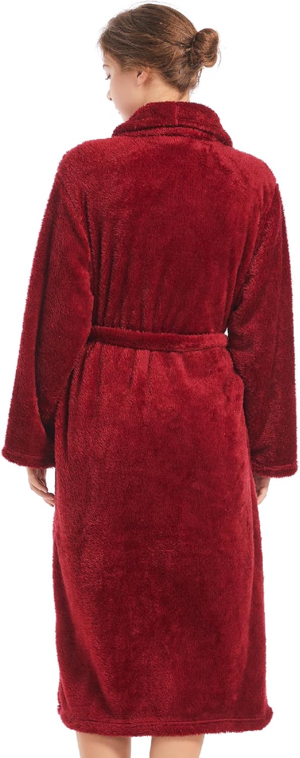 Inner Wish Womens Plush Fleece Robe, Cozy Warm Bathrobe Fuzzy Female Spa Robe With Pockets