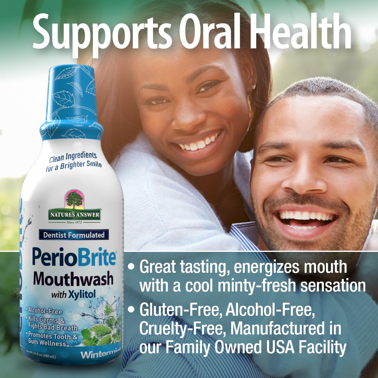 Nature's Answer Periobrite Alcohol-Free Mouthwash, Wintermint, 16 Ounce (2 Pack) | Fluoride Free | Natural Breath Freshener | Stain Remover | Natural Teeth Whitener