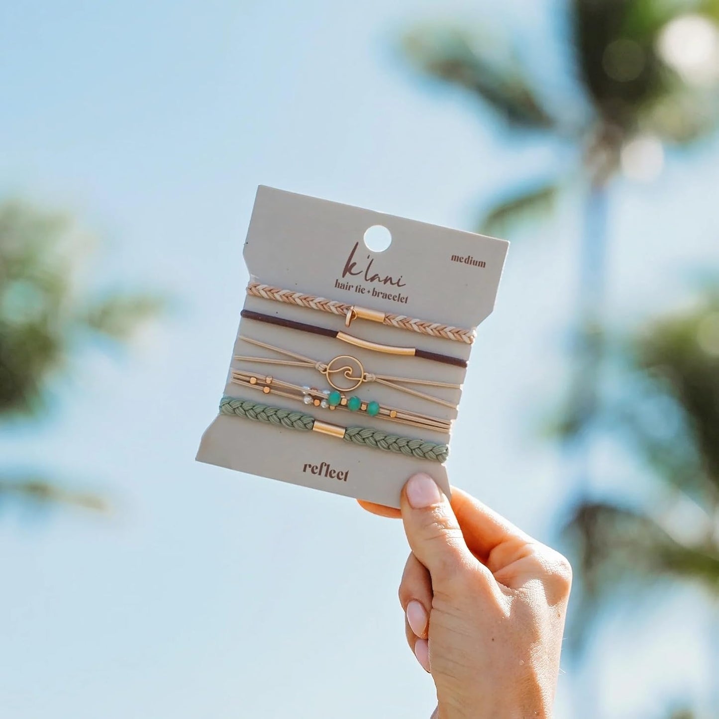 K'lani Reflect Bracelets for Women – Elastic Bracelets and Boho Hair Ties – Cute Hair Ties for Women and Hair Tie Accessories – Stylish Bracelets Boho Style for Hair and Wrist – Set of 5 (Large)