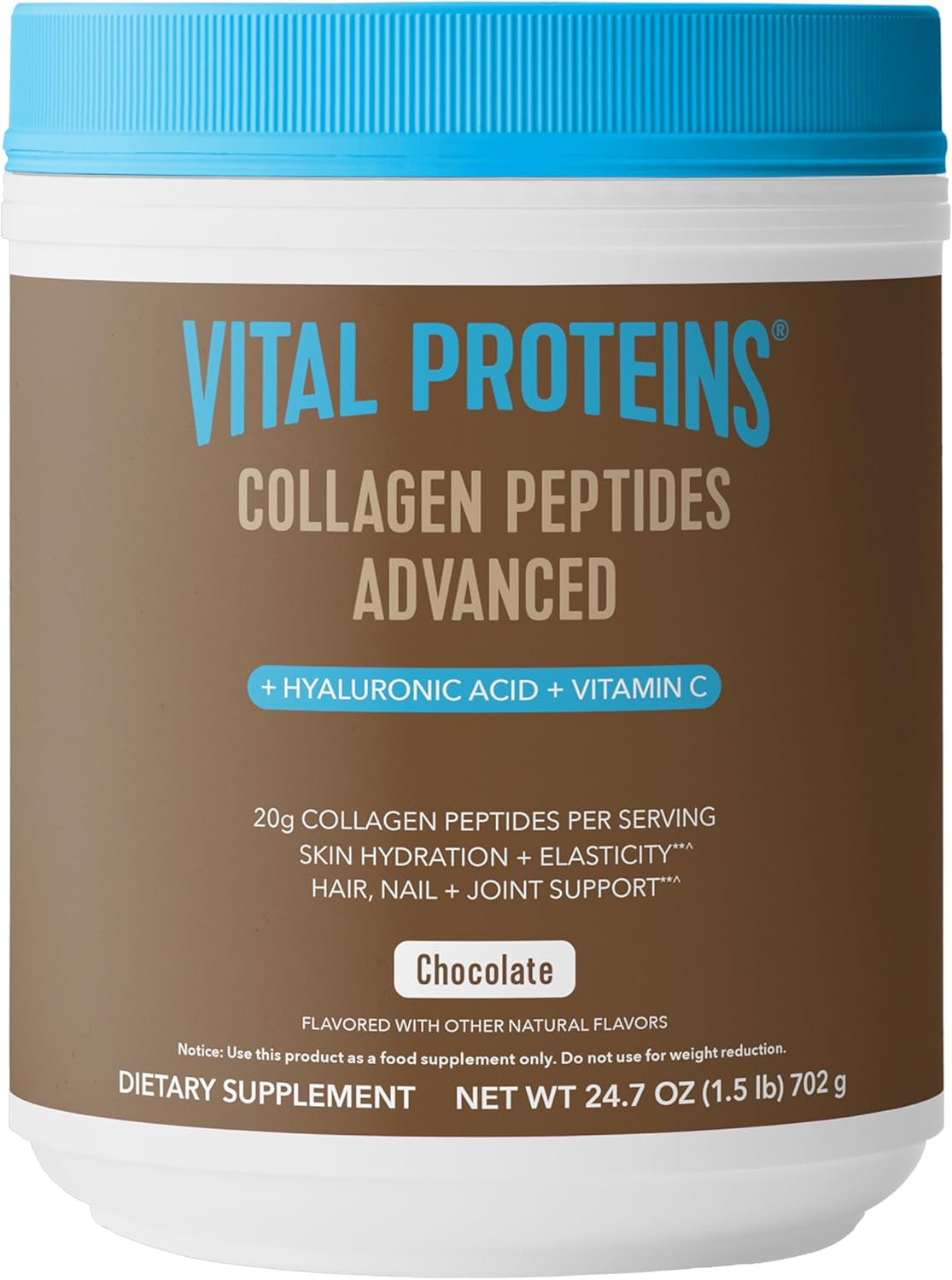 Vital Proteins Collagen Peptides Advanced, Hydrolyzed Peptides with Hyaluronic Acid and Vitamin C - Chocolate Flavor Powder, 24.7oz