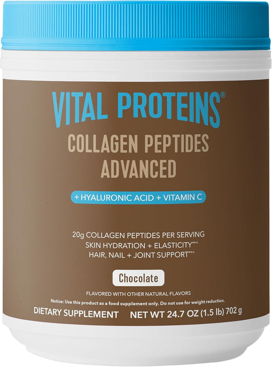 Vital Proteins Collagen Peptides Advanced, Hydrolyzed Peptides with Hyaluronic Acid and Vitamin C - Chocolate Flavor Powder, 24.7oz