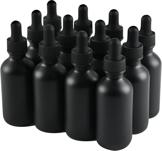12 Pcs, 2oz Dropper Bottle, Black Glass Eye Dropper Bottle, Tincture Bottles with Dropper, Pretty Finish, Leak-Proof Design, Stronger Suction for All Kinds of Mixed Liquids