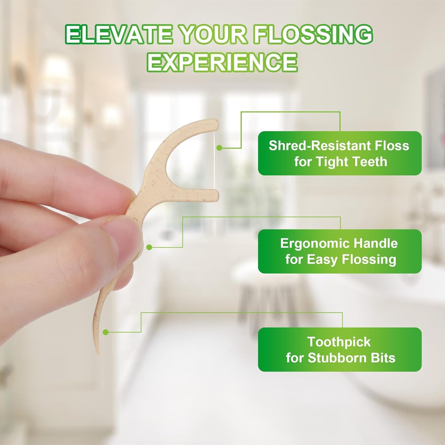 200 Count Biodegradable Dental Floss Picks, Eco Friendly Plant-Based Tooth Flossers for adults, Tear-Resistant Floss Sticks with Wide Handles, Vegan & BPA Free Dental Floss for Natural Oral Care, Mint
