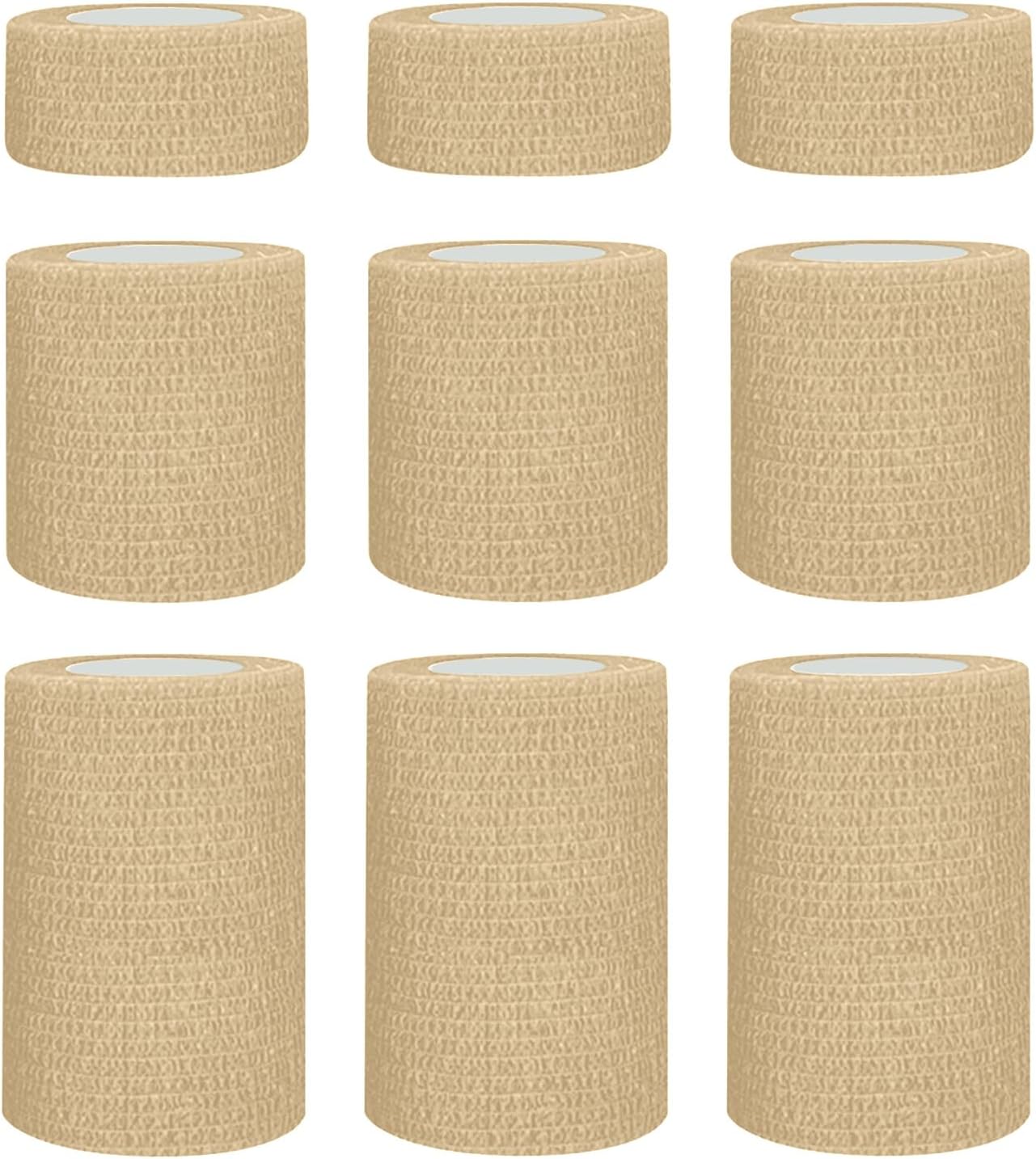 1"/2"/3" Self Adhesive Bandage Wraps, 9 Pack Skin Color Self Bandage Wrap for Wounds, Vet Wrap, Ankle Tape, Tattoo Tape Wrap, Medical Tape, Color Athletic Tape