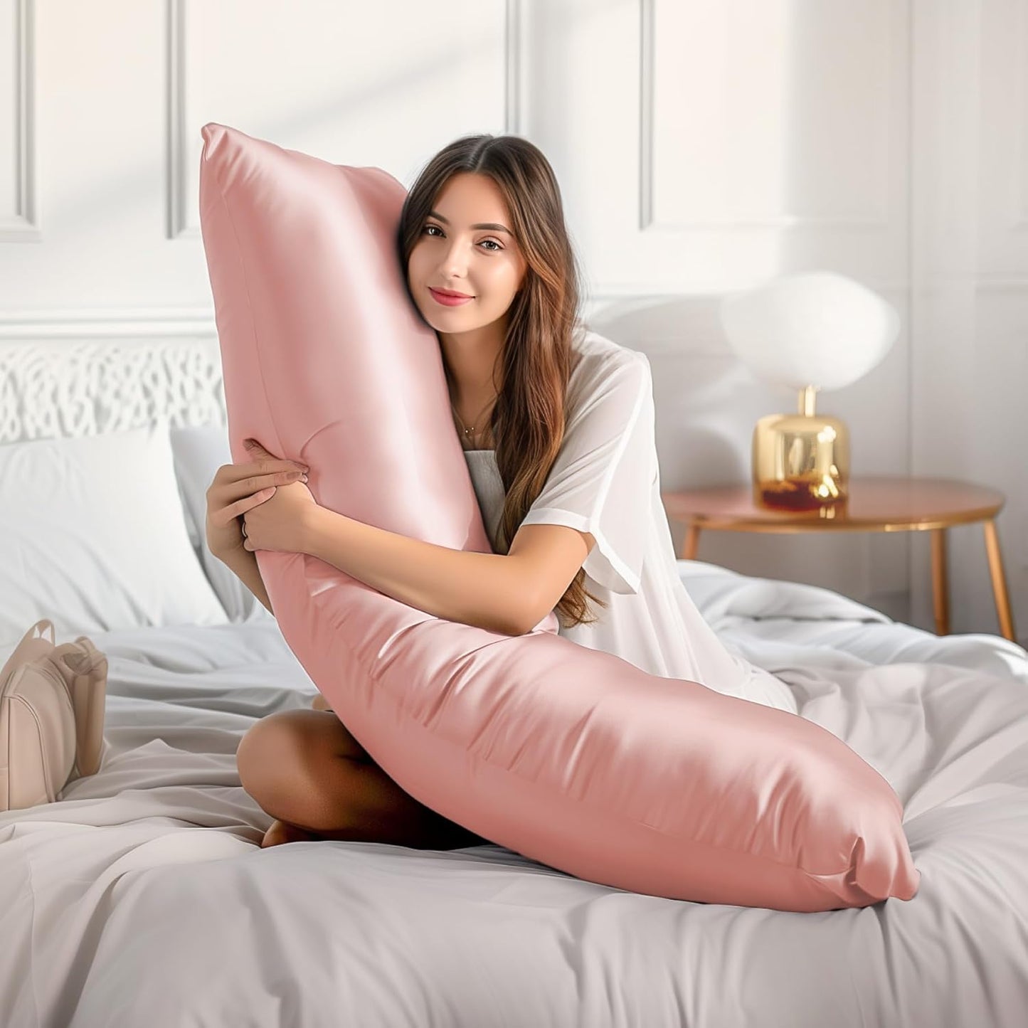 BEDELITE Satin Body Pillow Cover 2 Pack, Super Soft and Cooling Body Pillow Pillowcase for Hair and Skin, Breathable Silky Full Long Pillowcase Cover(20"x54", Coral)