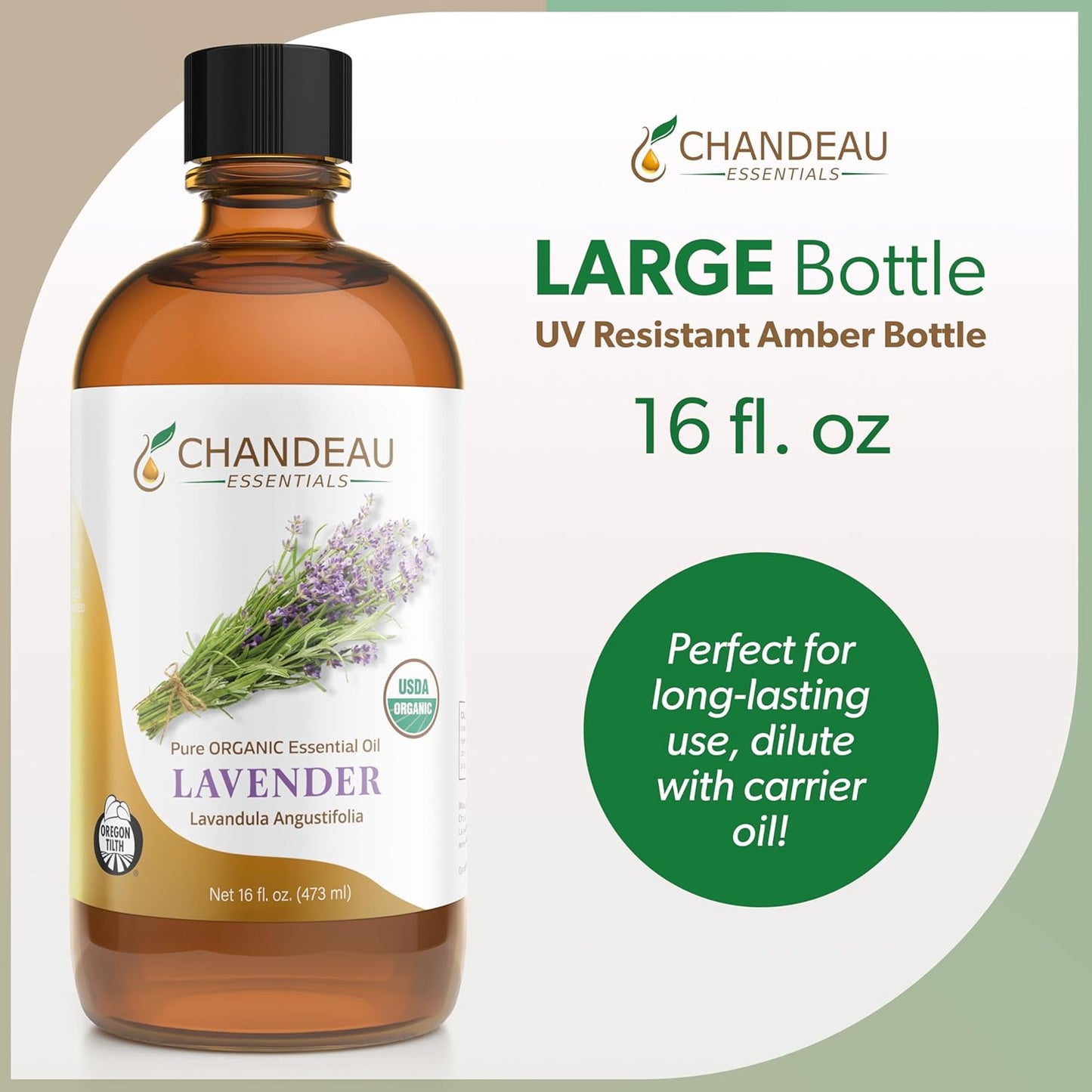 100% Pure Organic Essential Oil, Pure Lavender Essential Oil for Aromatherapy, Soap Making, Candles, Laundry, Perfume, Cleaners or Diffusers - Large Amber Glass Bottle, 16 oz.