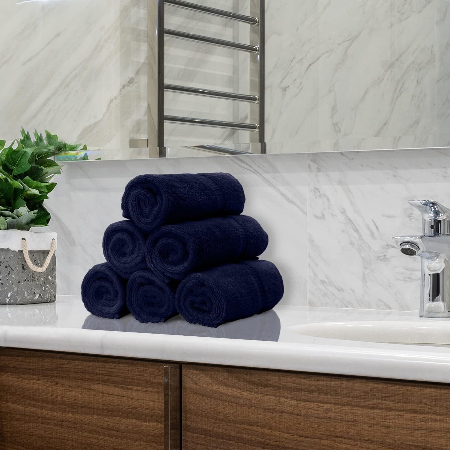 Monogrammed Hand Towel, Personalized Initial Gift, Extra Absorbent 100% Turkish Cotton - Soft Terry Finish - Set of 2 - White Block Initial Z - Embroidered on Navy Blue Towels