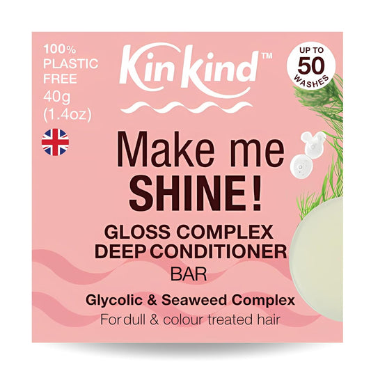 KinKind Shine Gloss Complex Deep Hair Conditioner Bar - Glycolic Acid & Seaweed Gloss Complex - For Colour-Treated Hair & Dull Hair - Colour Conditioner - UK Made - Up to 50 Washes - Vegan