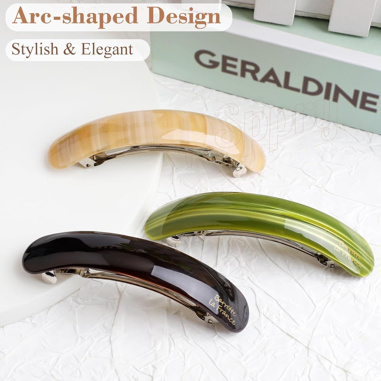 French Large Arc-shaped Adjustable Hair Clip Barrette for Women, Automatic Clasp (Mint Green)