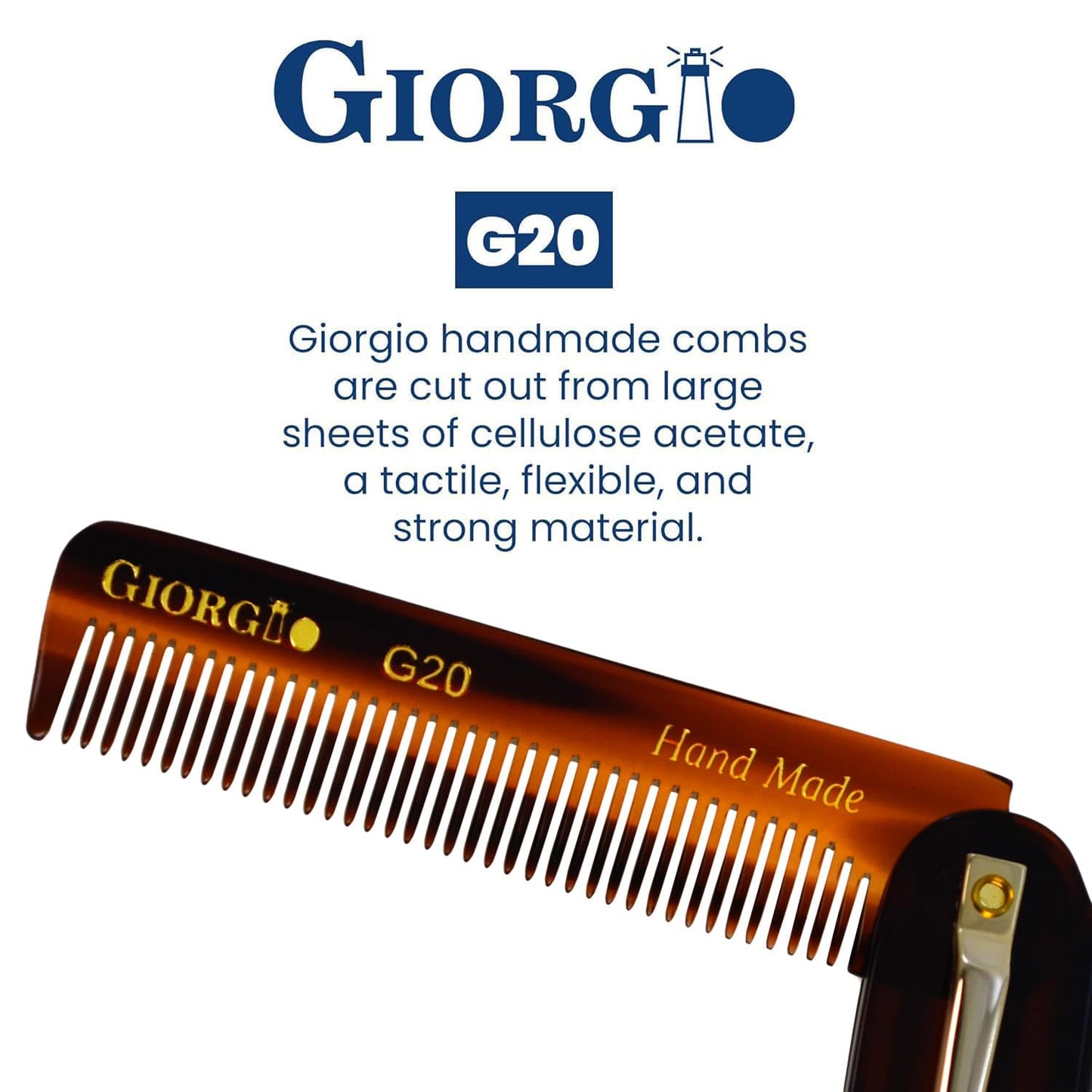 Giorgio G20 Folding Mustache and Beard Comb - Fine Tooth Travel Comb for Everyday Styling and Hair Care - Handcrafted Sawcut and Hand Polished (TortoiseShell)