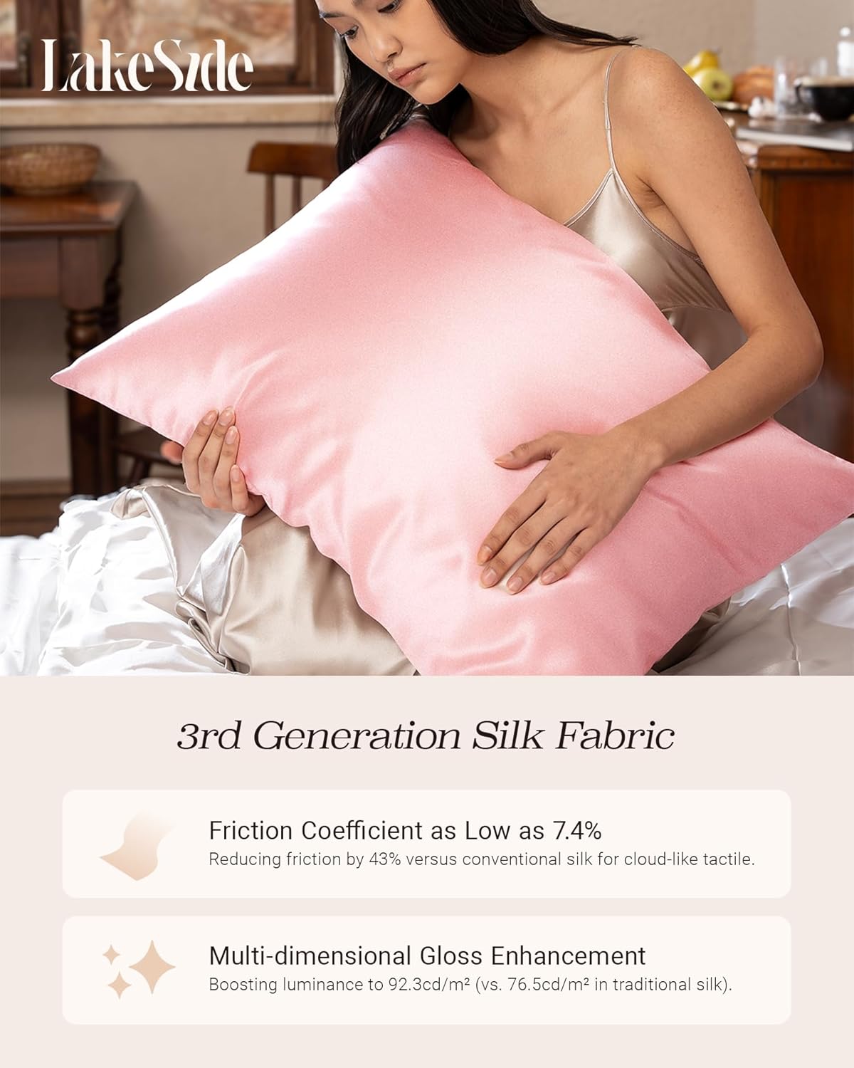 Oriental Lakeside® 100% Pure 22 Momme Mulberry Silk Pillowcase with Hidden Zipper - Nighttime Skincare & Hair Care Hydrating Pillow Cover