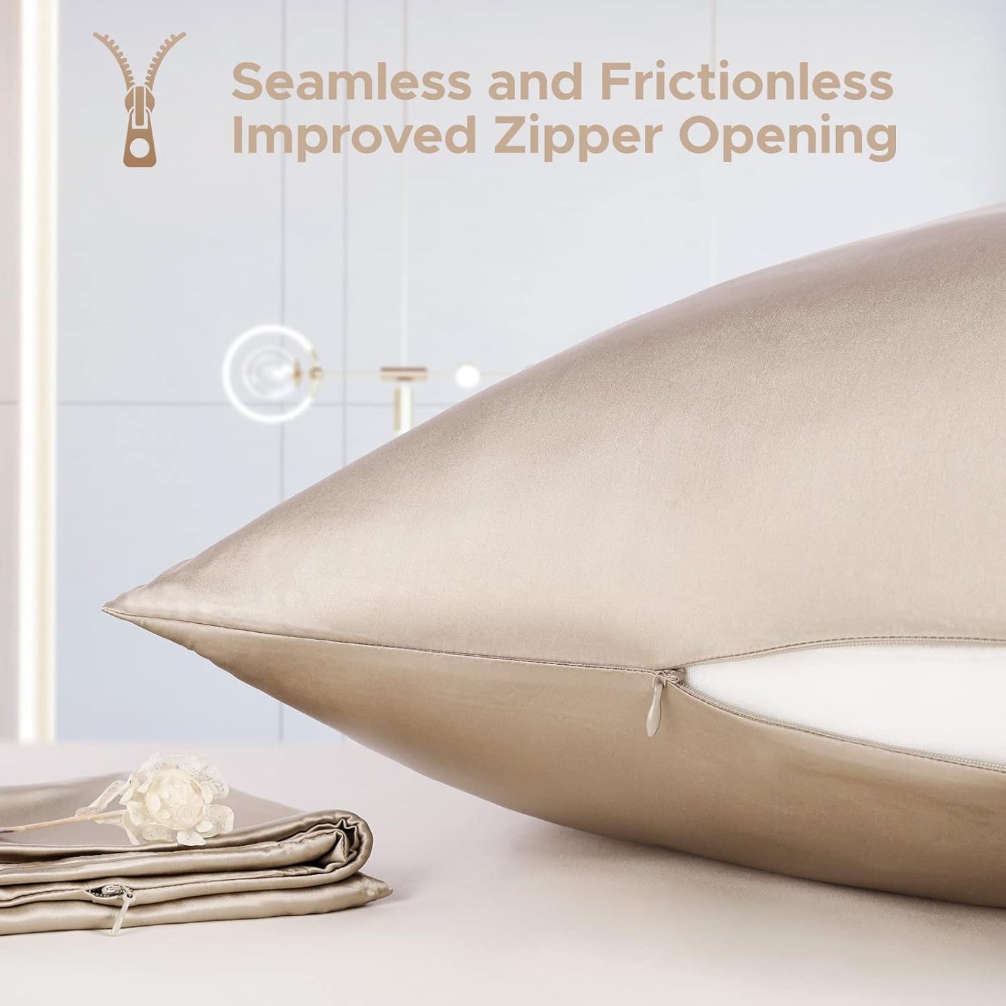 100% Pure Mulberry Silk Pillowcase for Hair and Skin - Allergen Resistant Dual Sides,600 Thread Count Silk Bed Pillow Cases with Hidden Zipper,1pc,Queen Size,Taupe