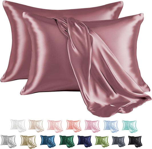 MR&HM Satin Pillowcase for Hair and Skin, Silk Satin Pillowcase 2 Pack, King Size Pillow Cases Set of 2, Silky Pillow Cover with Envelope Closure (20x36, Rose Taupe)