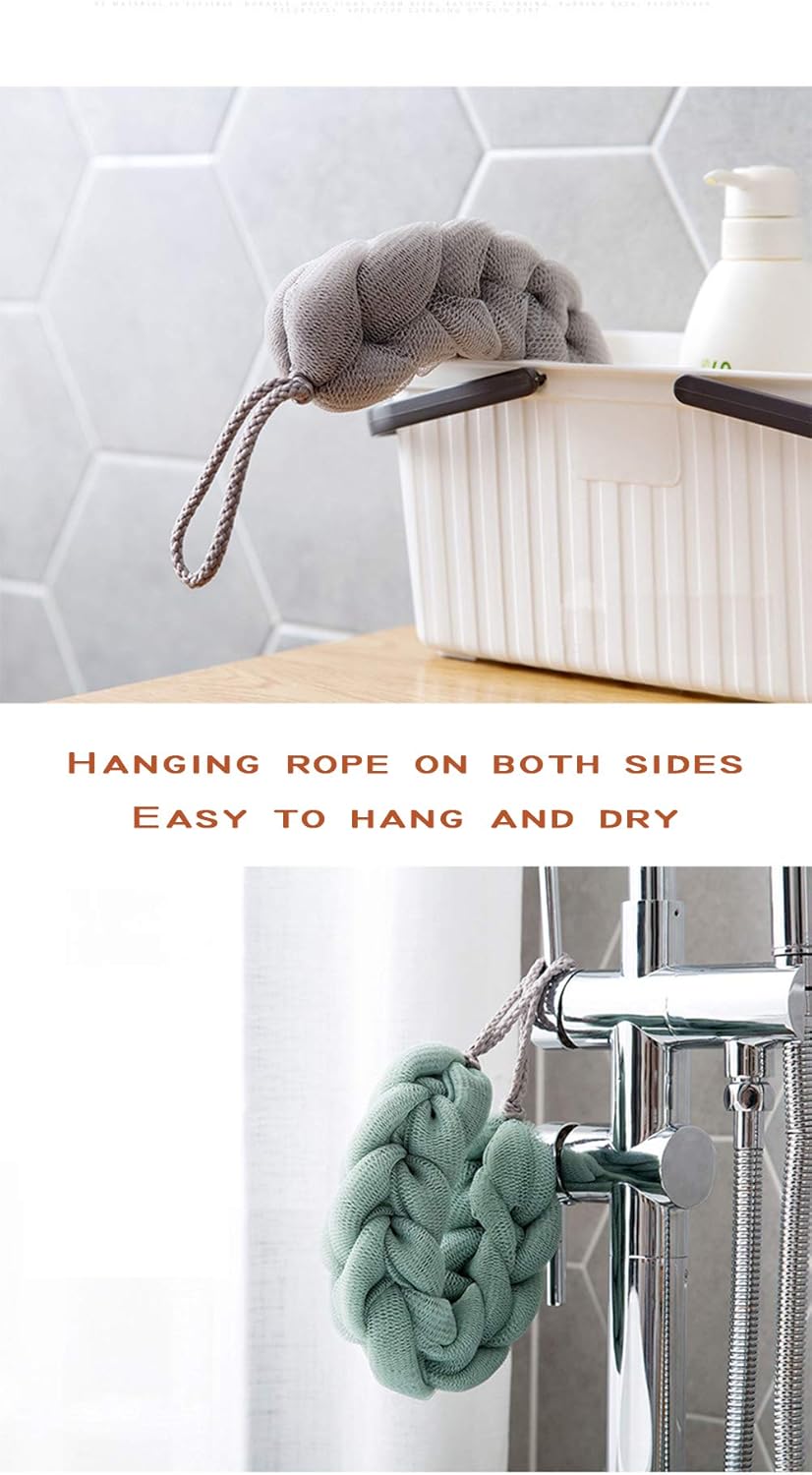 AARainbow 4 Packs Long Stretch Back Sponge with Rope Handles Back Scrubber Bath Shower Mesh Sponge Exfoliating Body Scrub Stretch Braided Loofah for Men and Women (2 Gray+2 Lotus Pink)