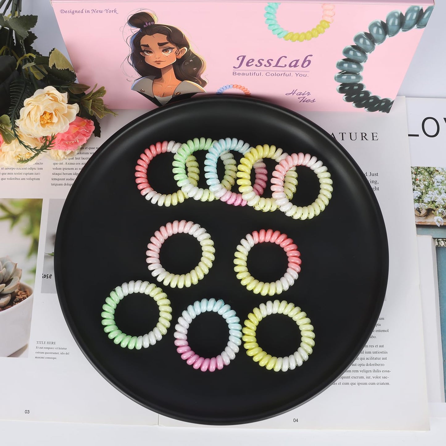 JessLab Spiral Hair Ties for Women, 10-Pack Traceless No-Damage Ponytail Holders, Coils Hair Bands for Girls, Assorted Colors