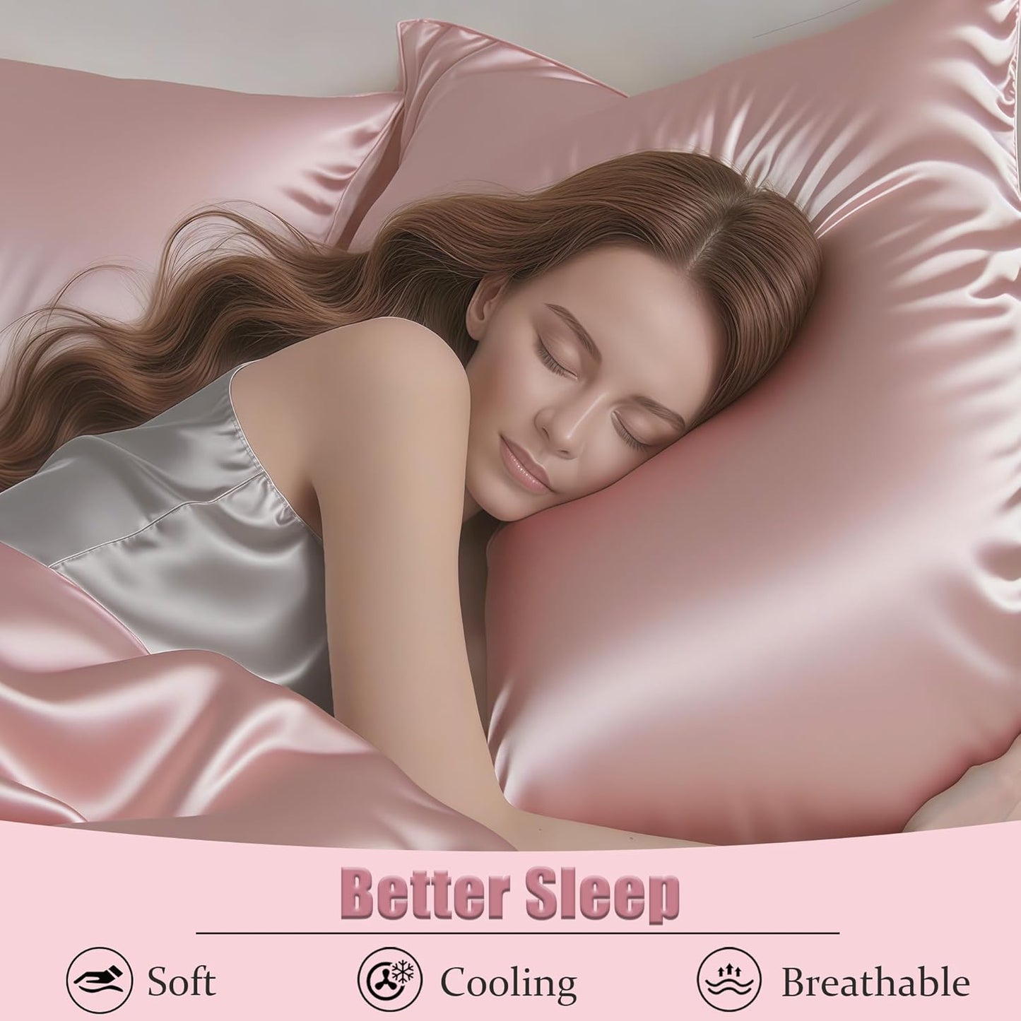 Mulberry Silk Body Pillow Pillowcase with Zipper, Ultra Smooth Soft Breathable Cooling Pillow Cases for Hot Sleepers, Silk Satin Body Pillow Cover for Hair and Skin (Pink, 20×54 Inches, 1 Pack)