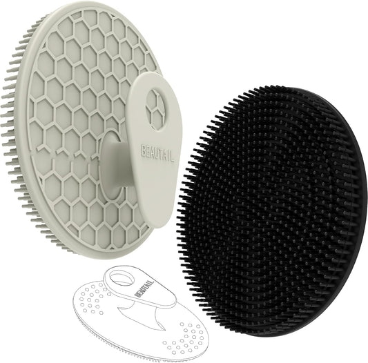 Silicone Body and Face Scrubber Set 3 Pack, BEAUTAIL Shower Bath Scrubber, Gentle Exfoliating Brush for Women Men Baby Sensitive Skin, More Hygienic Than Traditional Loofah, Long Lasting, Black+Gray