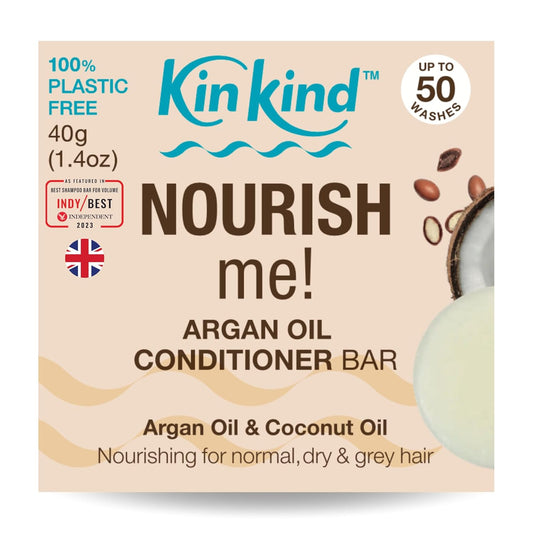 KinKind Hair Conditioner Bar - NOURISH Me! | Argan Oil Conditioner Bar for Hair - Solid Coconut Conditioner - Dry Hair Conditioner | For Normal/Dry & Grey Hair | Up to 50 Washes - Vegan & Cruelty Free