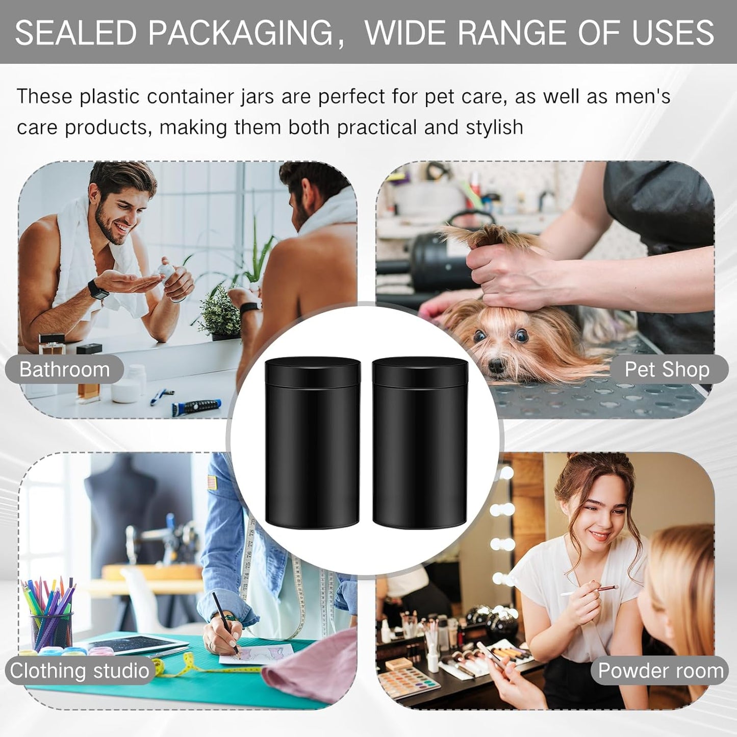 Patelai 4 Pieces Round Wide-mouth Leak Proof Plastic Container Jars with Lids for Travel Storage Makeup Beauty Products Face Creams Oils Salves Ointments DIY Making(12 Ounce,Pure Black)