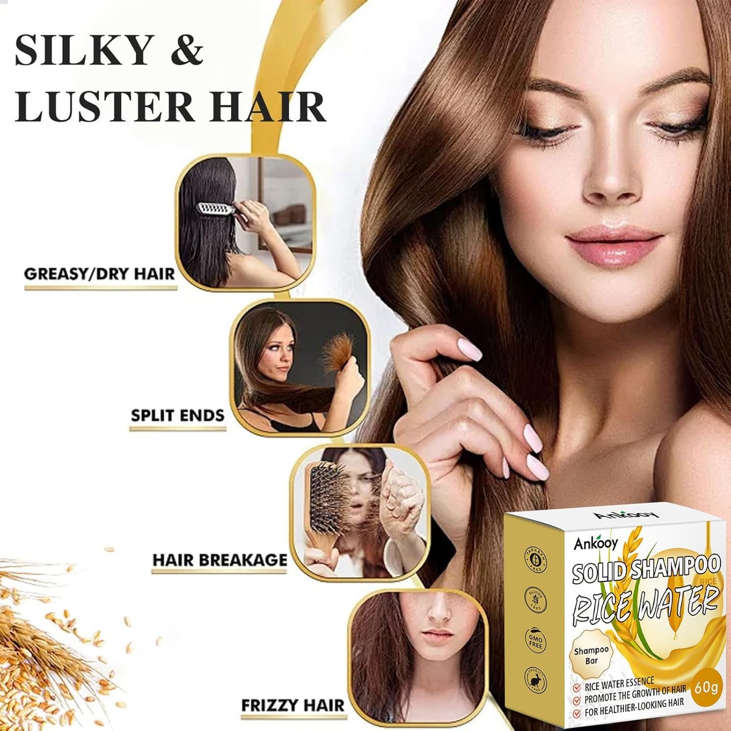 2 Pack Rice Water Shampoo Bar,Rice Shampoo Bars for Hair Growth,Dry Hair Shampoo Soap for Hair Care,Solid Soap for Women and Mens,Moisturizing for All Hair Types