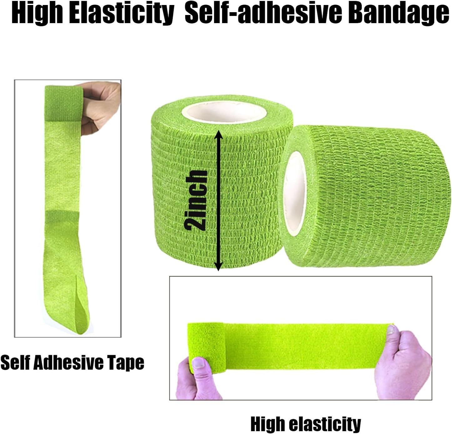 Hysiwen 6 Pack 2" x 5 Yards Self Adhesive Bandage Breathable Cohesive Wrap Self Adherent Vet Tape Self Stick Bandage Wrap for Sports, Athletic, Wrist, Ankle(Green)
