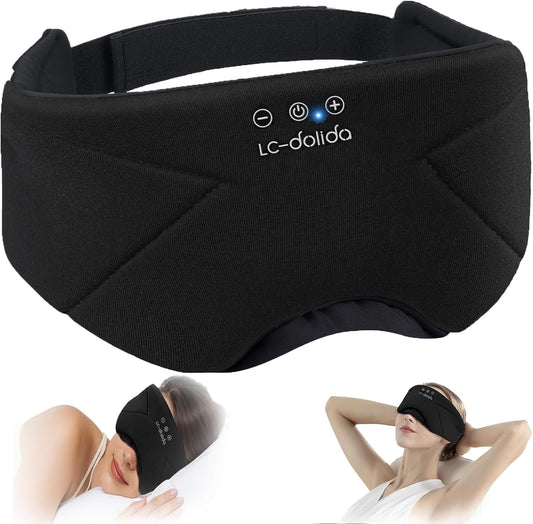 Sleep Mask with Headphones Bluetooth 5.4, LC-dolida Wireless Music Eye Mask for Sleeping Headphones with Soft Bamboo Cotton Cooling Breathable,Ultra-Thin Stereo Speaker for Side Sleepers
