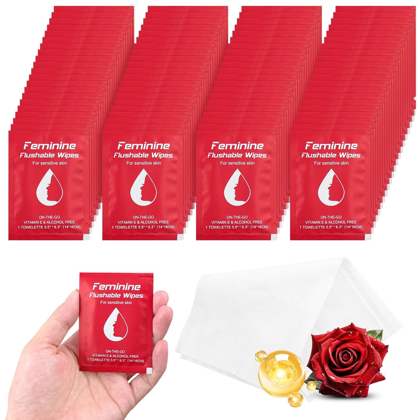 Feminine Wipes Individually Wrapped, Flushable Wipes Travel,Travel Wipes for Women,Feminine Care Wet Wipes Travel Size Vaginal Wipes for Adult, Girl and Homeless200