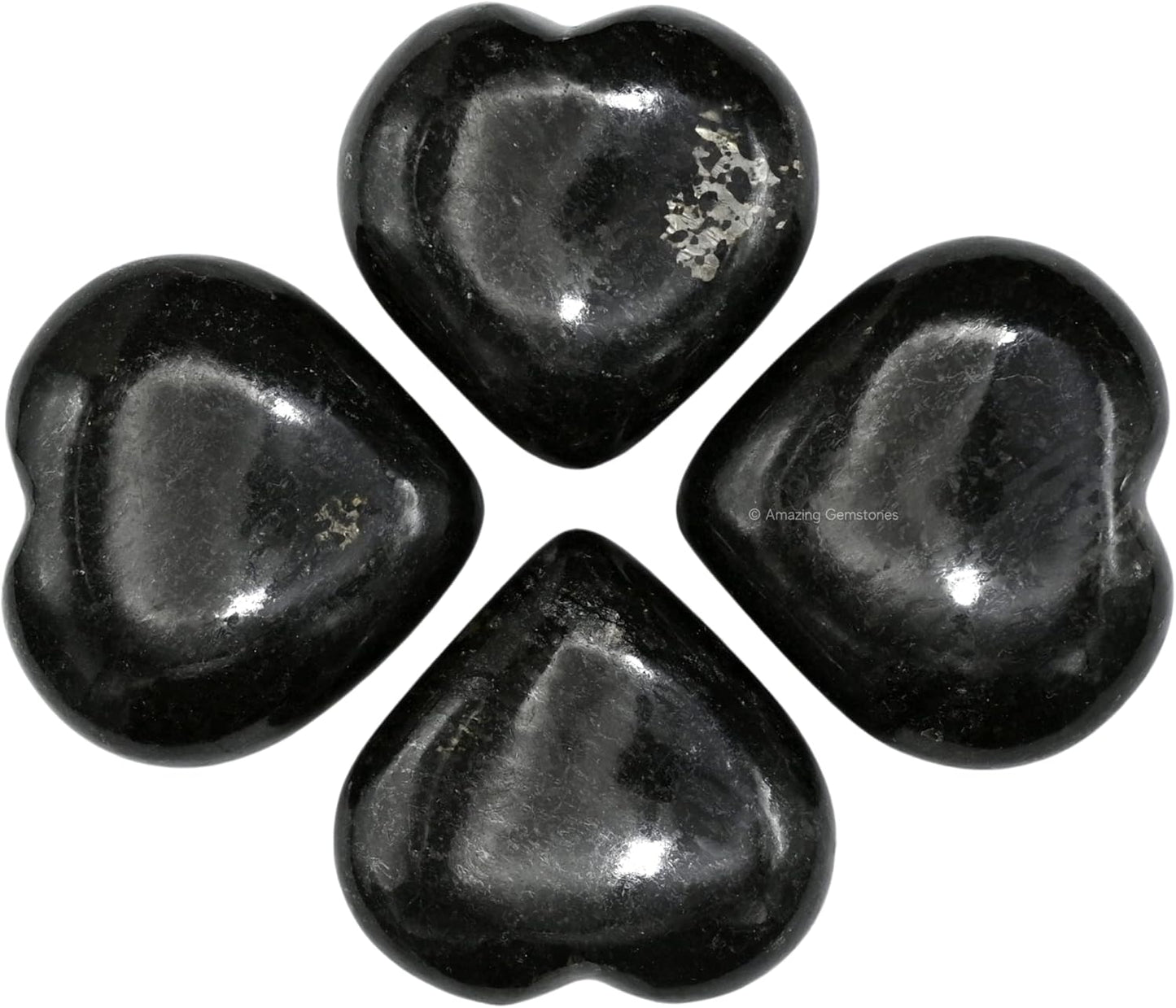 Nuummite Crystal Heart Palm Stone - Pocket Massage Worry Stone for Natural Body Chakra Balancing, Reiki Healing and Crystal Grid