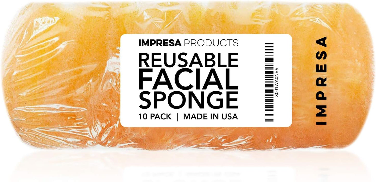 IMPRESA Face Scrubber Exfoliator Sponges - Regular Puff - Natural Medical-Grade Foam - 10 Pack Reusable Exfoliating Pads - Deep Cleanse & Dead Skin Removal - Normal to Oily Skin