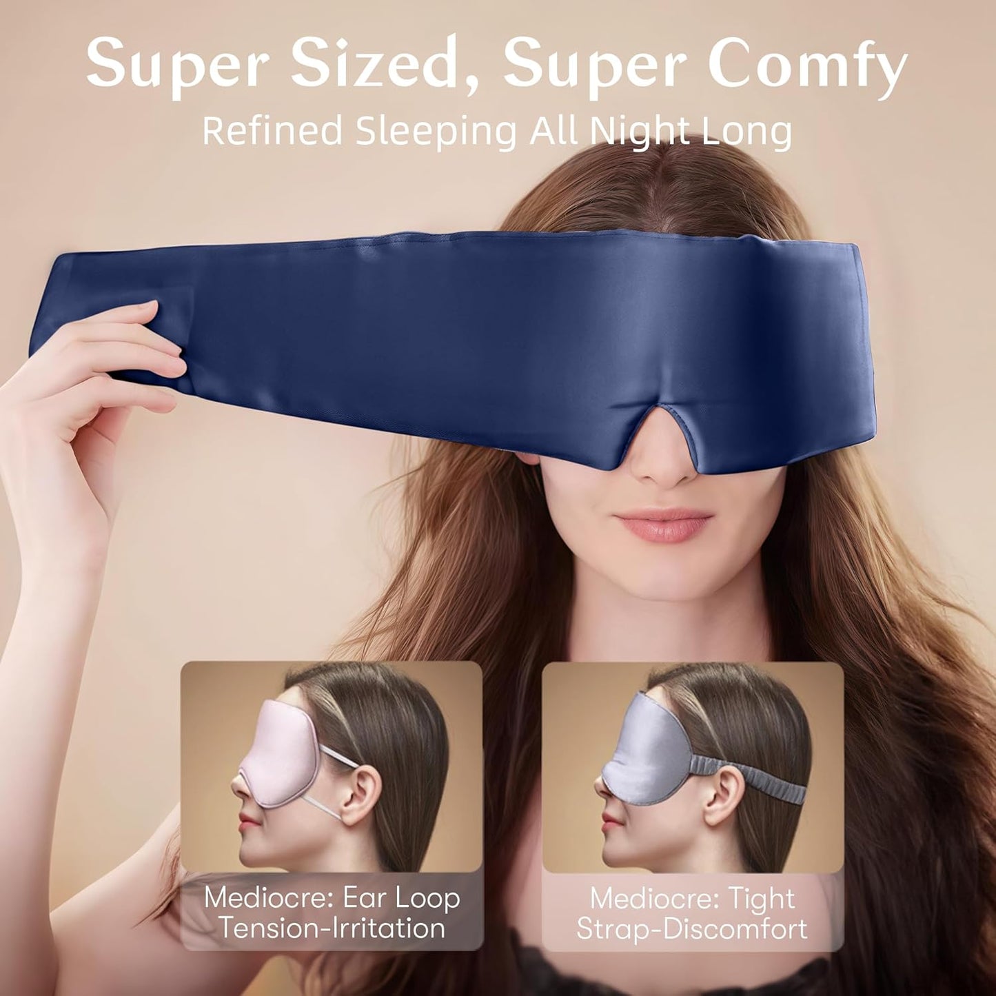 Silk Sleep Mask for Women and Men, Side Sleeper, 22 Momme Pure Mulberry Silk Total Blackout 100% Mulberry Eye Mask with Adjustable Headband Full Size, Eye Masks for Sleeping and Travel