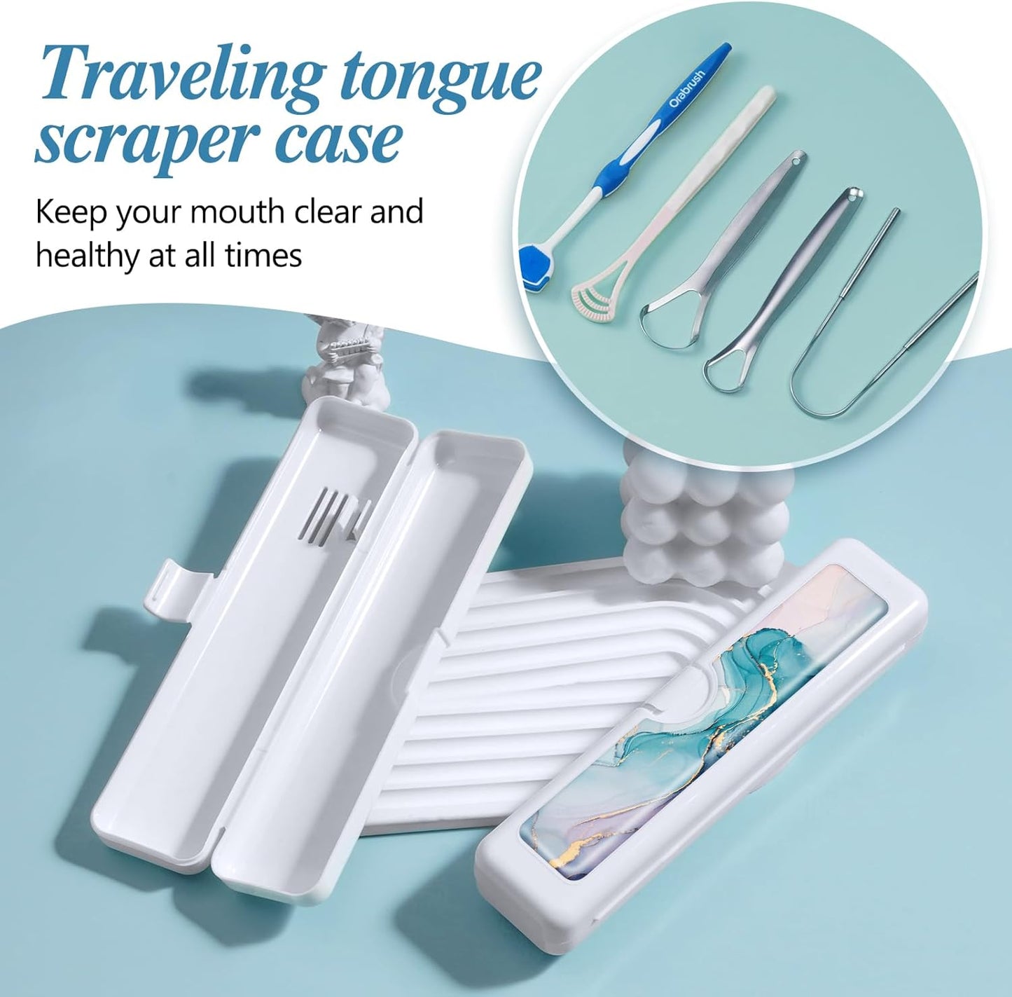 2 Pcs Toothbrush Travel Case - Colorful Pattern, Holder and Covers for Toothbrushes, Includes Tongue Scraper Case