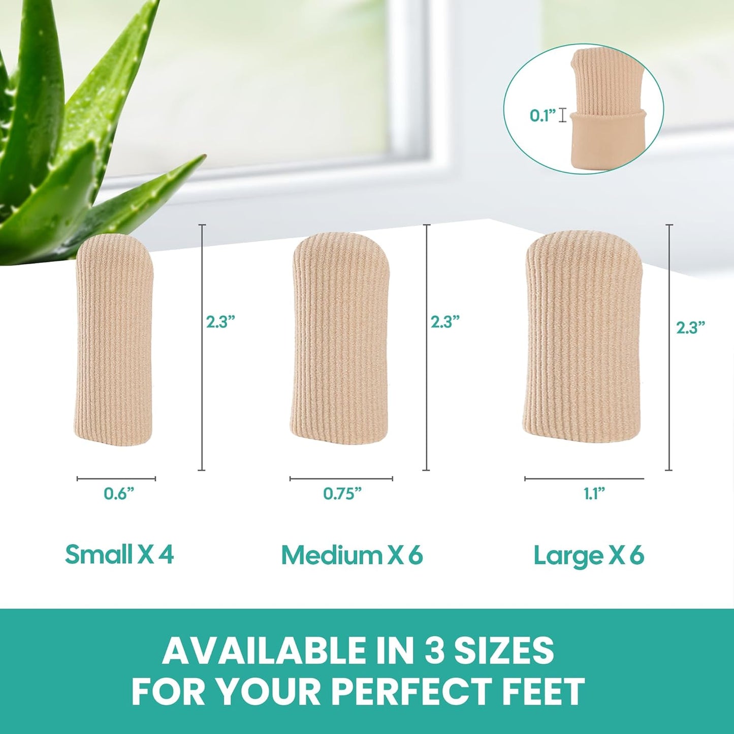 Welnove Toe Caps and Protectors - 16 Pack Aloe Vera Extract Infused Silicone Toe Sleeve - Fabric Toe Covers with Gel Lining - Toe Cushions for Pain Relief, Corns, Blisters & Ingrown Toenails