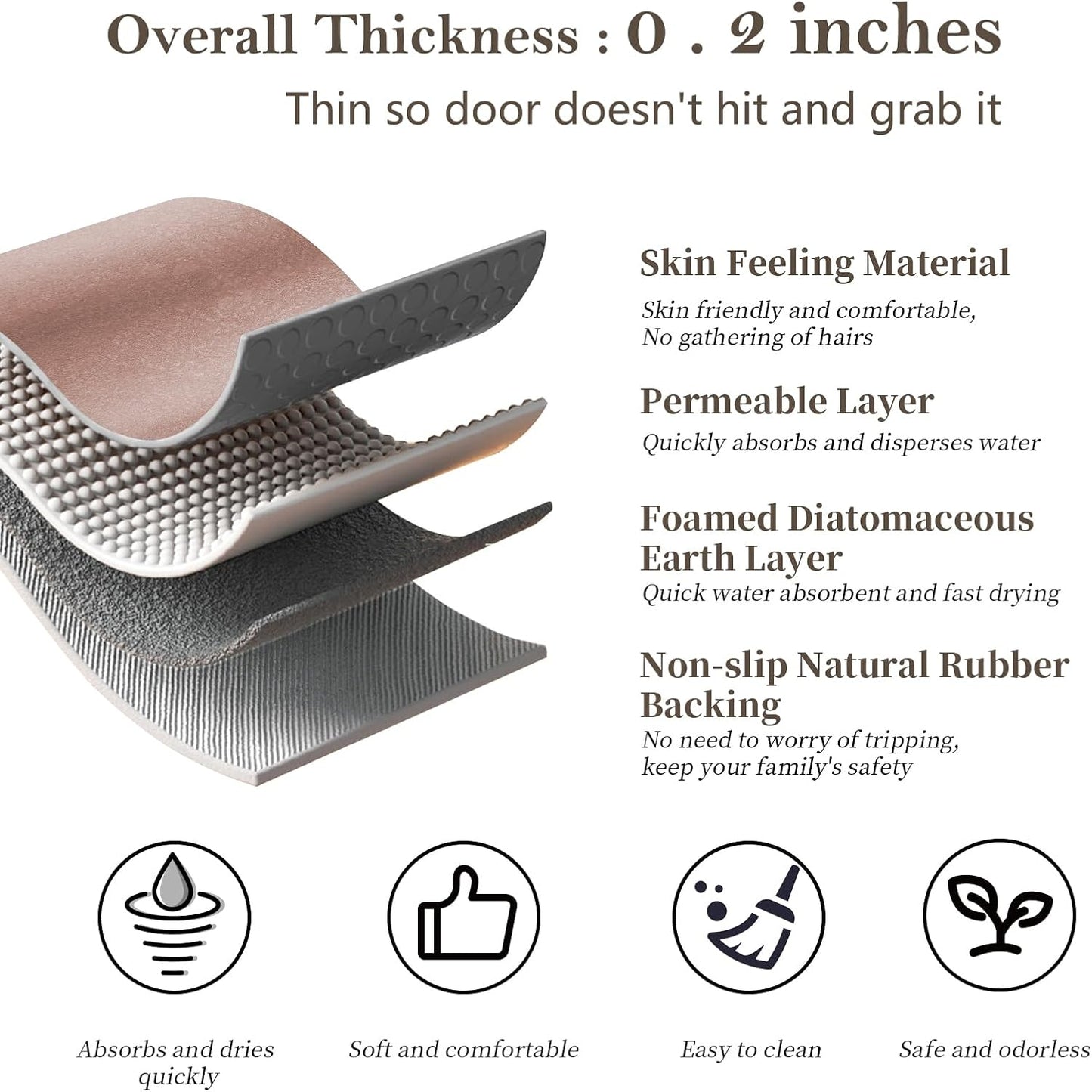 Diatomaceous Earth Bath Mat 17" x 59" Extra Long Bathroom Mat Large Fast Dry Super Absorbent Non-Slip Rubber Backed Shower Mat Bath Rugs Mats for Bathroom Floor, Tub, Shower, Sink, Blush Pink