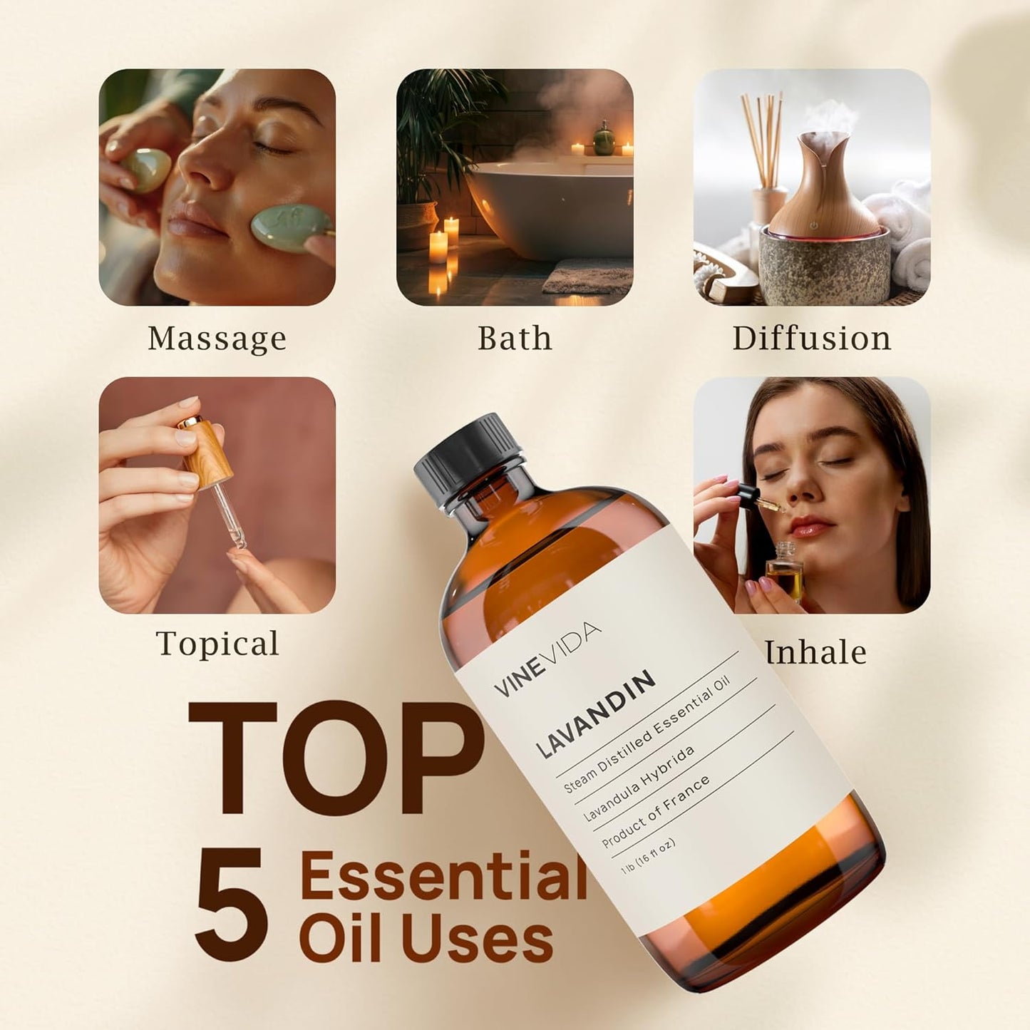 VINEVIDA Lavandin Essential Oil 16 oz - Undiluted, Pure, Vegan, and Sustainable