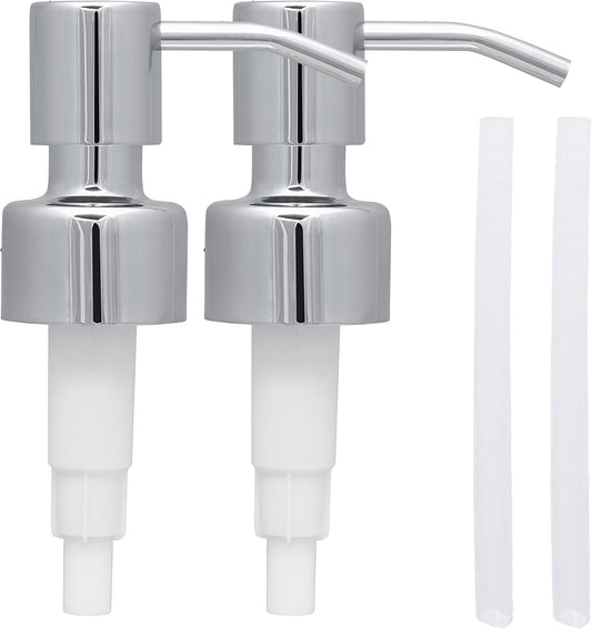 Stainless Steel Soap and Lotion Dispenser Pumps, Replacement for Your Bottles (Chrome, 2 Pack)