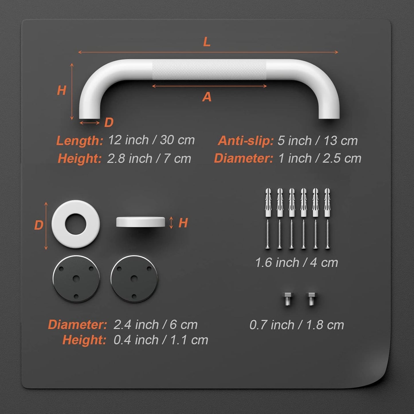 2 Pack 12 Inch Oil Rubbed White Shower Grab Bars w/Anti-Slip knurled Grip, iMomwee Stainless Steel Wall Mount Bathroom Safety Balance Handrail, Handicap Elderly Senior Assist Textured Grab Bar Handle